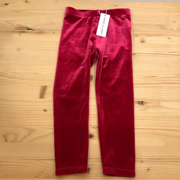 Janie and Jack Girls Toddler Baby Velvet Leggings Red Soft NEW Preppy Stretch - Picture 1 of 9